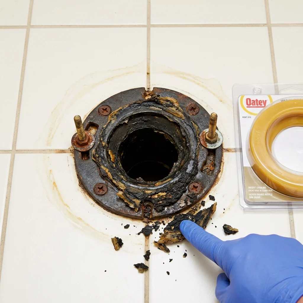 Failed wax ring showing water seepage at the base of a toilet in a Centerville, TX home